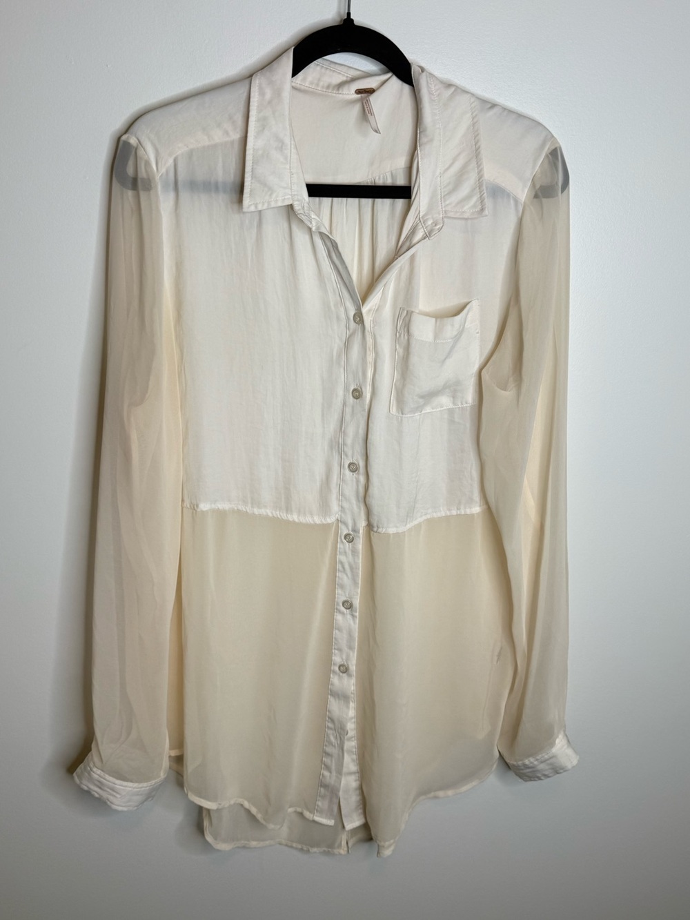 Free People Sheer Ivory Button-Down Blouse